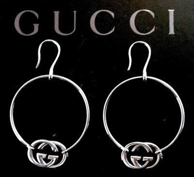 Authentic Gucci Sterling Silver Logo Hoop Earrings