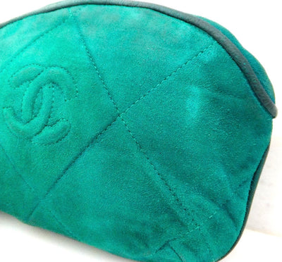 Authentic Chanel Vintage Green Suede Quilted Pochette