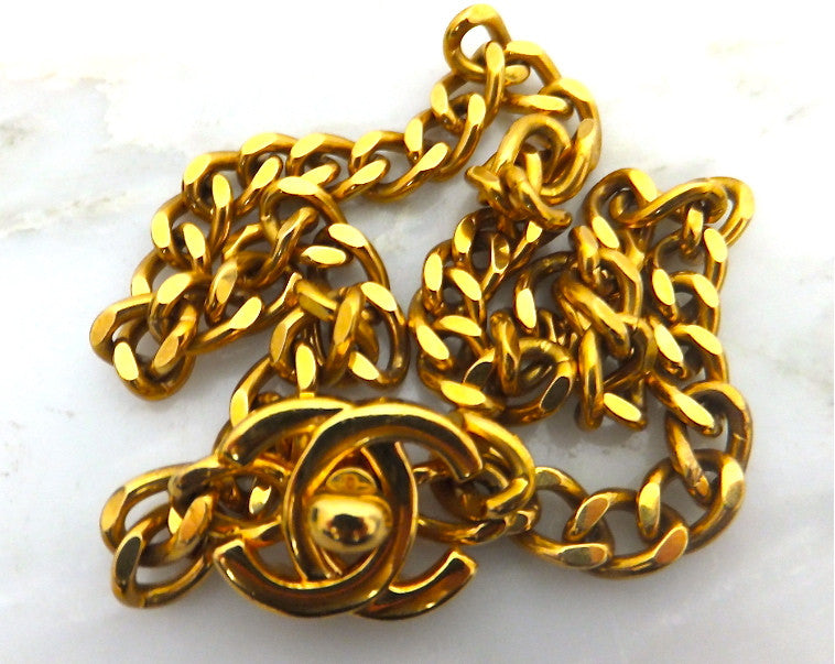 Authentic Chanel Vintage Gold Turnlock Necklace