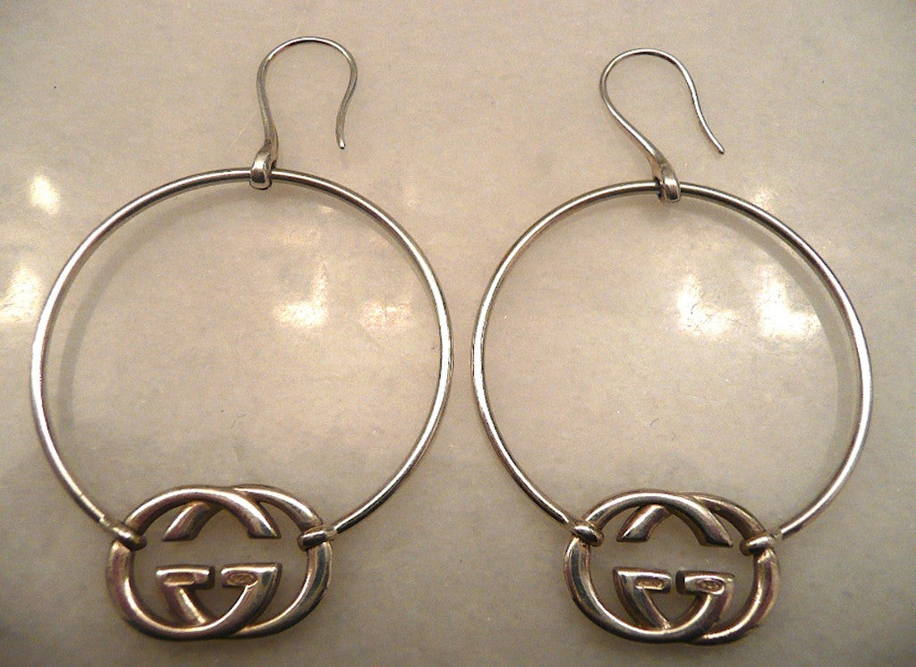 Authentic Gucci Sterling Silver Logo Hoop Earrings