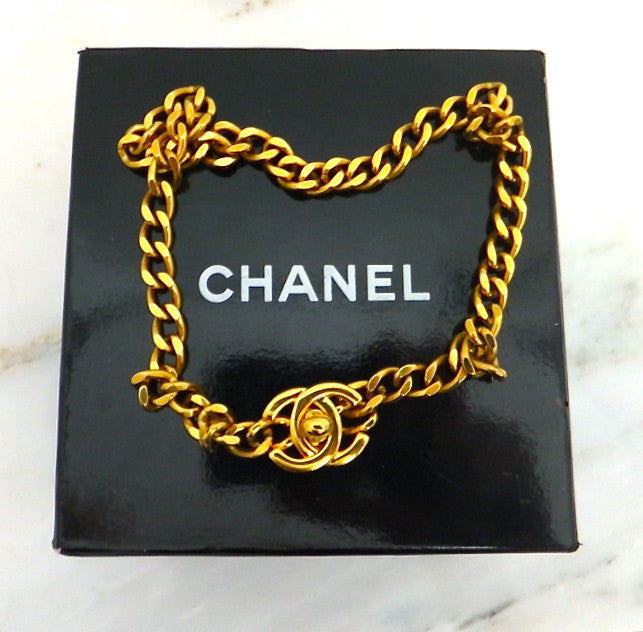 CHANEL ID Logo 24k Flash Plated Gold Choker Necklace UNISEX AUTHENTIC  Vintage