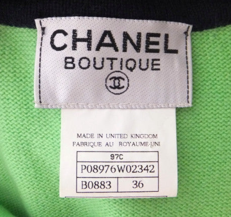 Authentic Chanel Lime & Navy Cashmere Twinset Sz 36