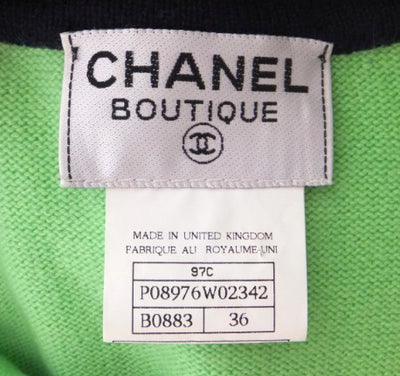 Authentic Chanel Lime & Navy Cashmere Twinset Sz 36