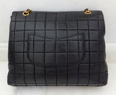 Authentic Chanel Black Chocolate Bar Quilted Lambskin Jumbo
