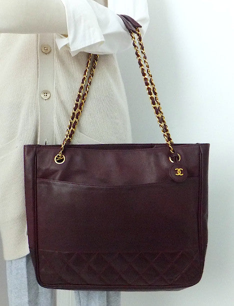 Authentic Chanel Vintage Large Quilted Burgundy Wine Tote