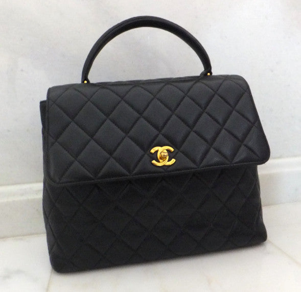 Authentic Chanel Jumbo Quilted Black Caviar Kelly Bag
