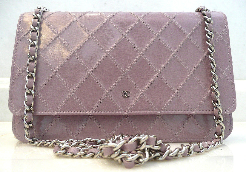 Authentic Chanel Lilac Quilted Wallet On Chain (WOC) Handbag