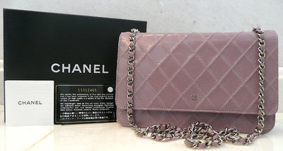 Authentic Chanel Lilac Quilted Wallet On Chain (WOC) Handbag