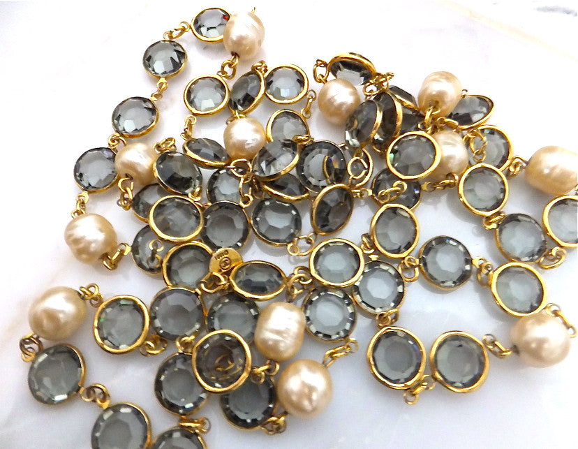 Authentic Chanel Vintage Blue Crystal & Pearl Sautoir Necklace – Classic  Coco Authentic Vintage Luxury