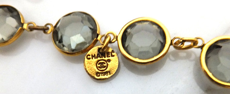 Authentic Chanel Vintage Blue Crystal & Pearl Sautoir Necklace