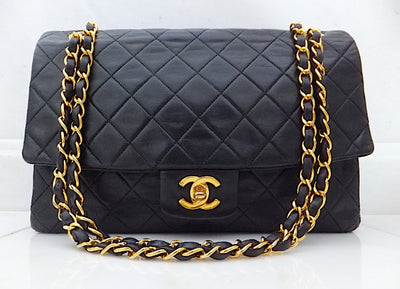 Authentic Chanel VNTG Quilted Navy 2.55 Jumbo + Wallet