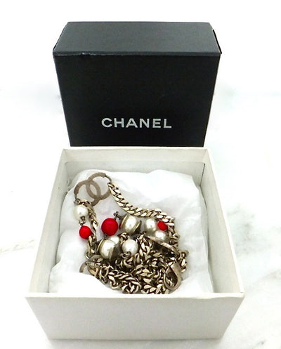Authentic Chanel Matte Gold Red Gripoix & Pearl Necklace