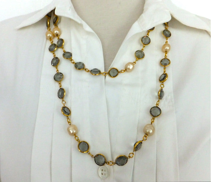 Authentic Chanel Vintage Blue Crystal & Pearl Sautoir Necklace – Classic  Coco Authentic Vintage Luxury
