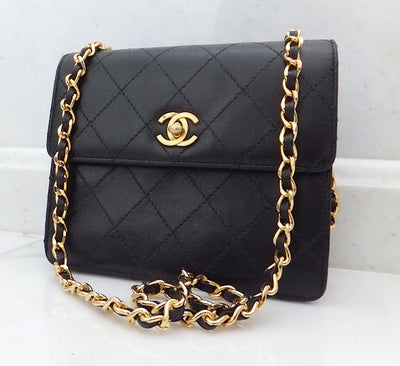 Authentic Chanel Black Vintage Mini 2.55 Flapover