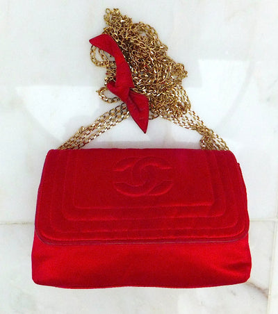 Authentic Chanel Vintage Mini Red Silk Flapover