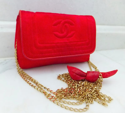 Authentic Chanel Vintage Mini Red Silk Flapover