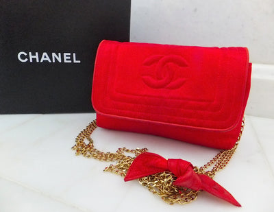 Authentic Chanel Vintage Mini Red Silk Flapover
