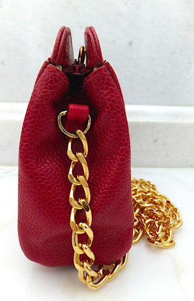 Authentic Chanel Vintage Caviar Red Wallet On Chain (WOC) Handbag