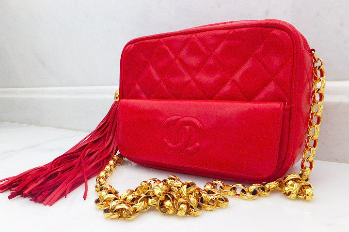 Authentic Chanel Vintage Red Quilted Camera Hbag