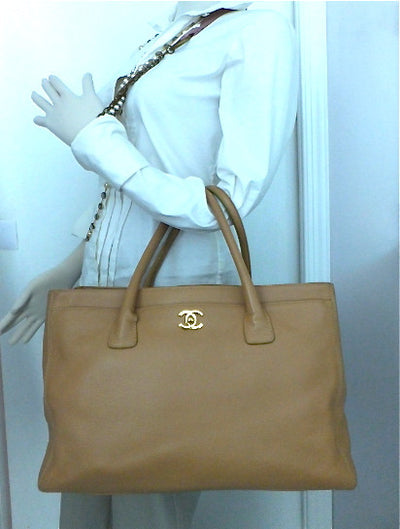 Authentic Chanel Cerf Executive Tan Caviar Tote