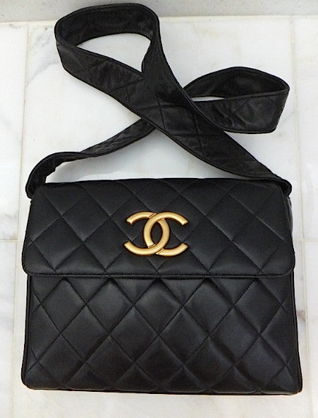 Authentic Chanel Vintage Black Quilted Lambskin Flapover