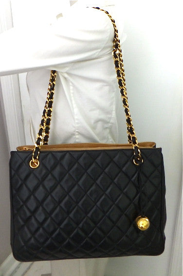 Authentic Chanel Vintage Tan & Black Jumbo Quilted Tote