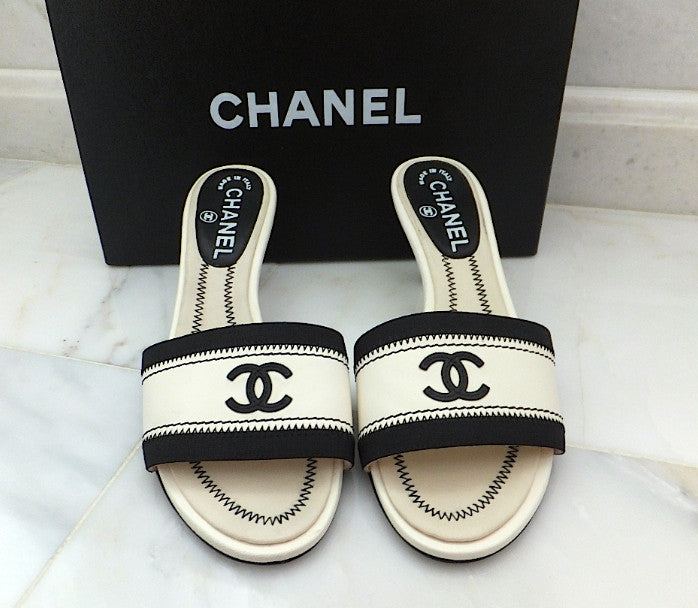 Authentic Chanel Black & White Sandals SZ 36.5