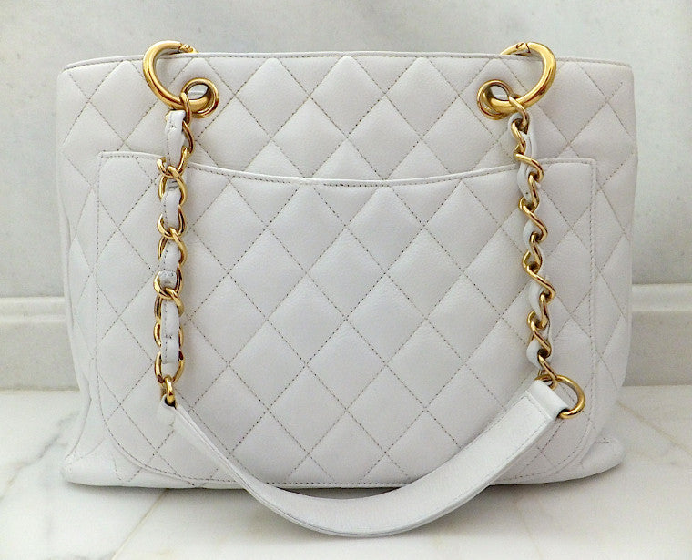 Chanel White Caviar Quilted Classic GST Shopper Tote Bag