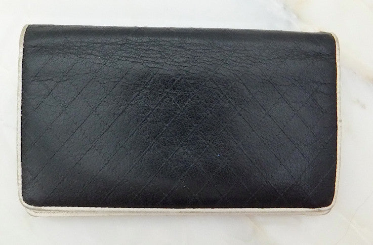 Authentic Chanel Quilted Black and White Quilted Bi-Fold Wallet