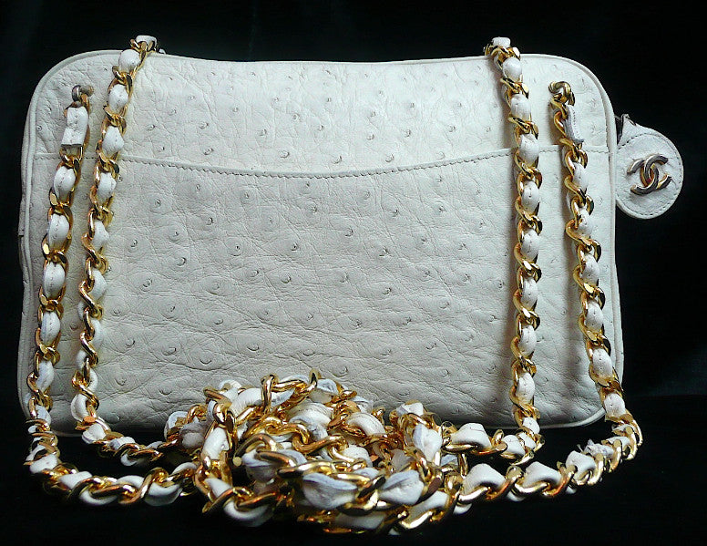 Authentic Chanel Bone Ostrich Skin Camera Handbag – Classic Coco Authentic  Vintage Luxury