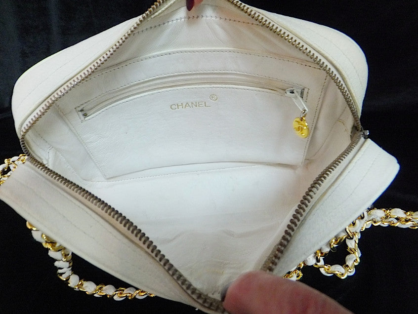 Authentic Chanel Bone Ostrich Skin Camera Handbag