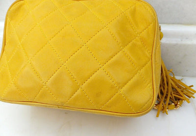 Authentic Chanel Vintage Yellow Quilted Camera Style Handbag