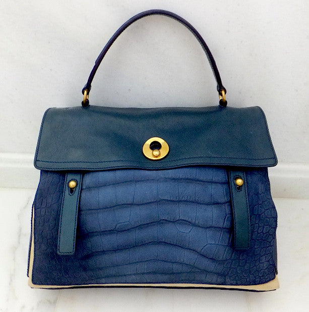 YVES SAINT LAURENT 'Muse II' bag in blue python effect leather - VALOIS  VINTAGE PARIS